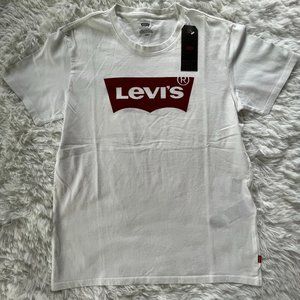 NWT Small Mens White Levi Tee Red Logo